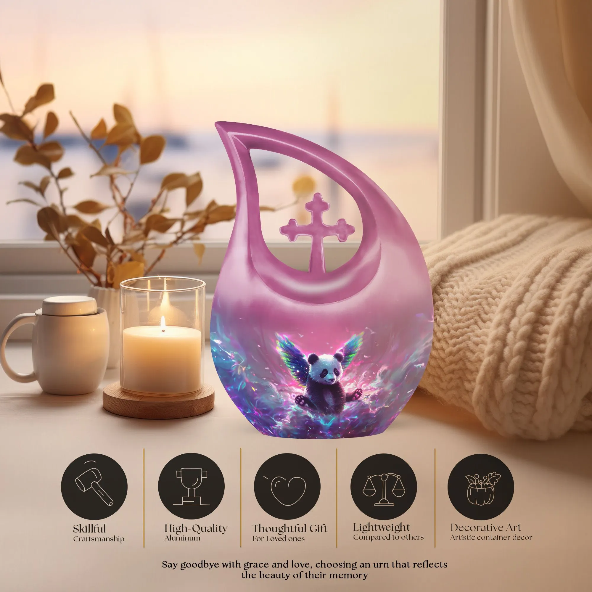 Cross Drop Panda Commemorative Extra Large Urn: Unique Urn
