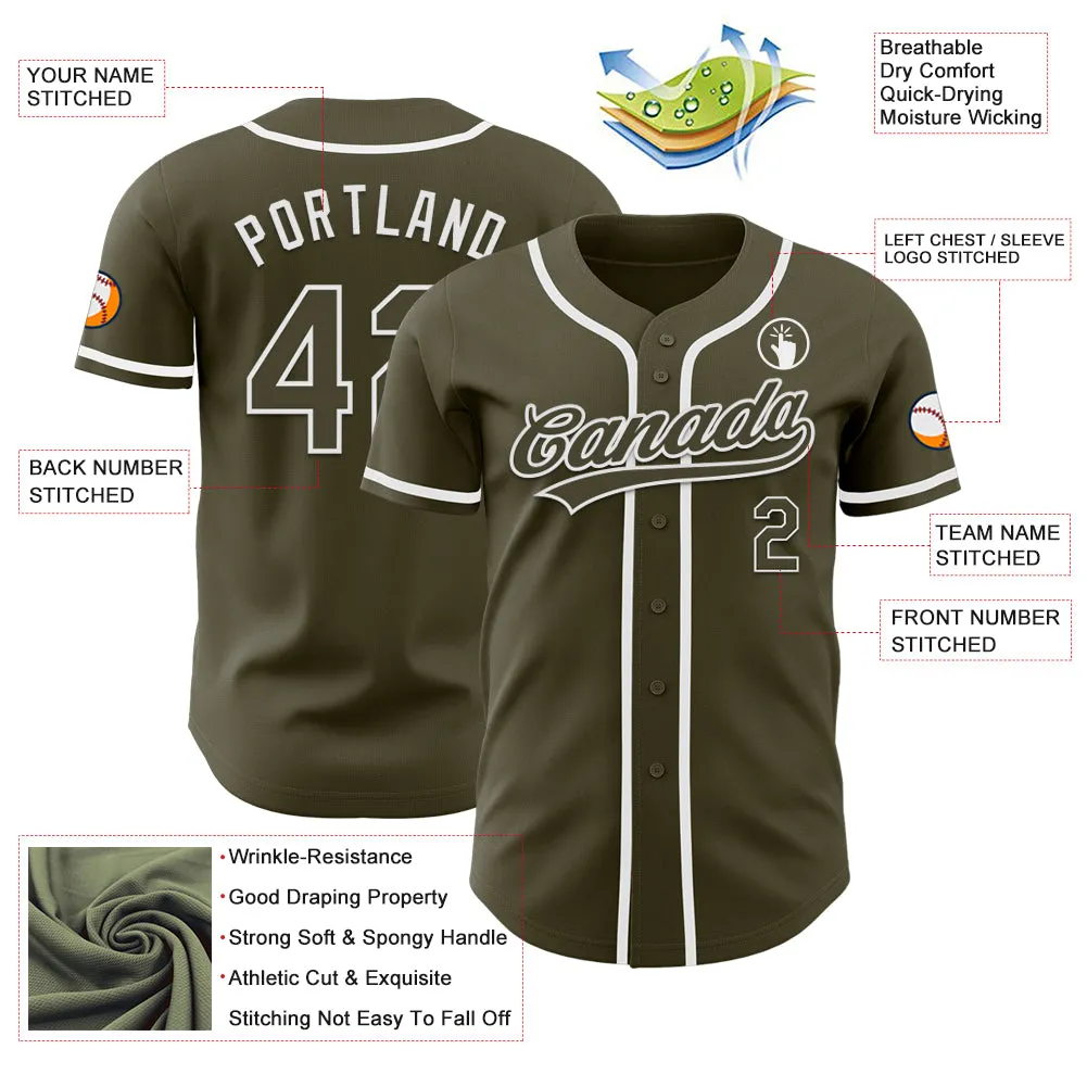 Custom Olive White Authentic Salute To Service Baseball Jersey