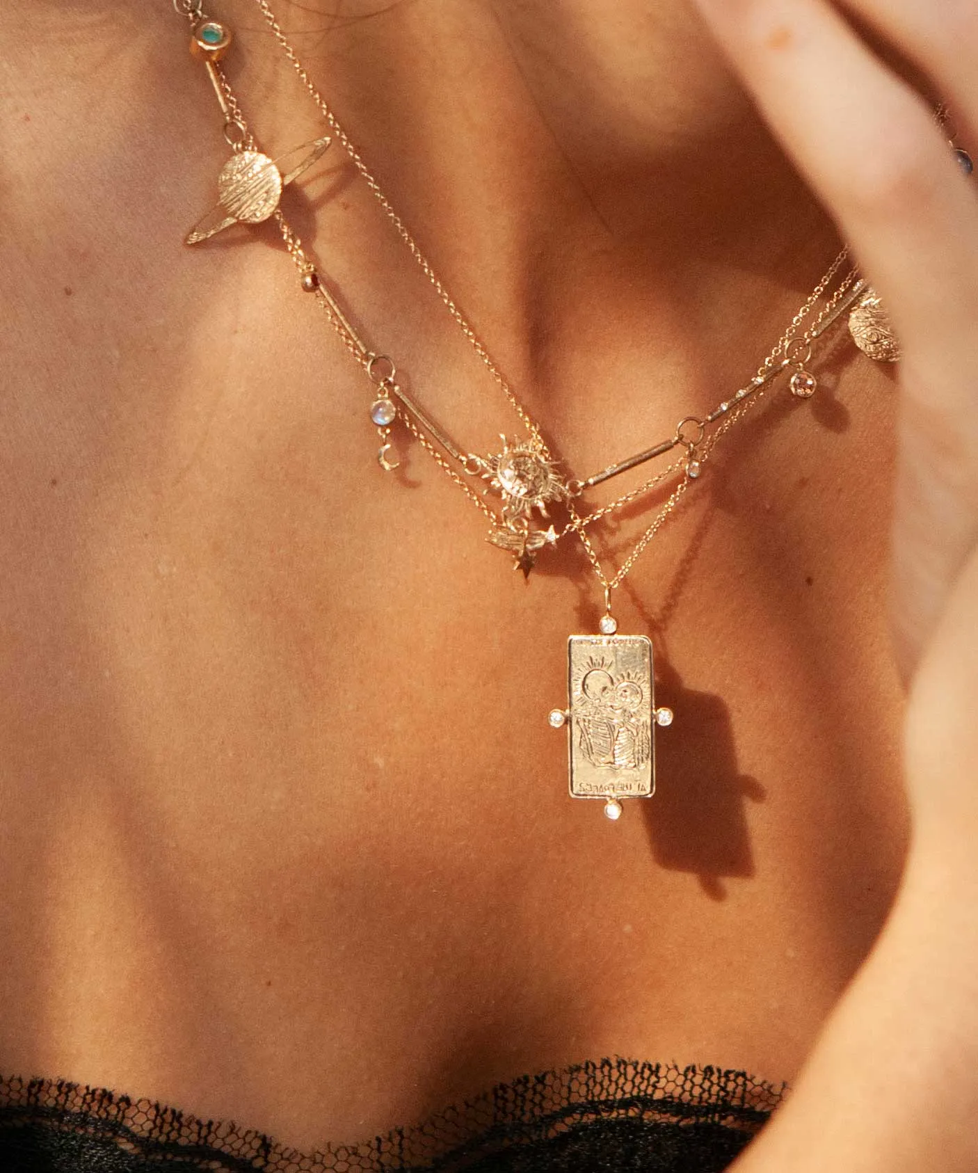 Diamond The Lovers II. Tarot Card Necklace - READY-TO-SHIP
