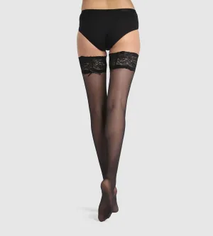 Dim Up Sexy 25D semi-opaque hold-up stockings with black lace garter