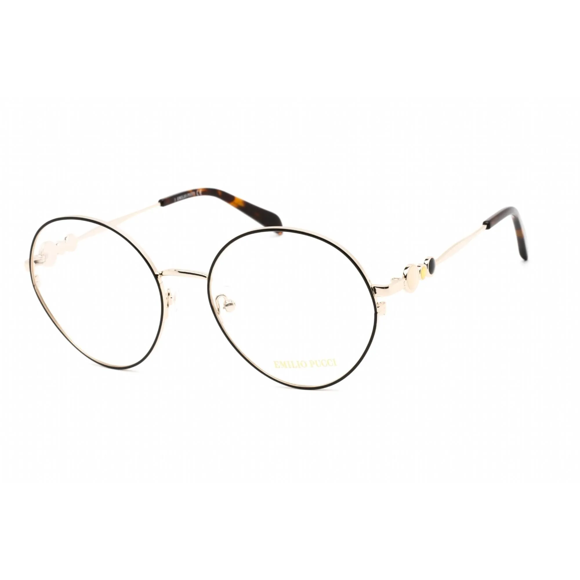 Emilio Pucci Women's Eyeglasses - Black/Other Metal Round Shape Frame | EP5203 005