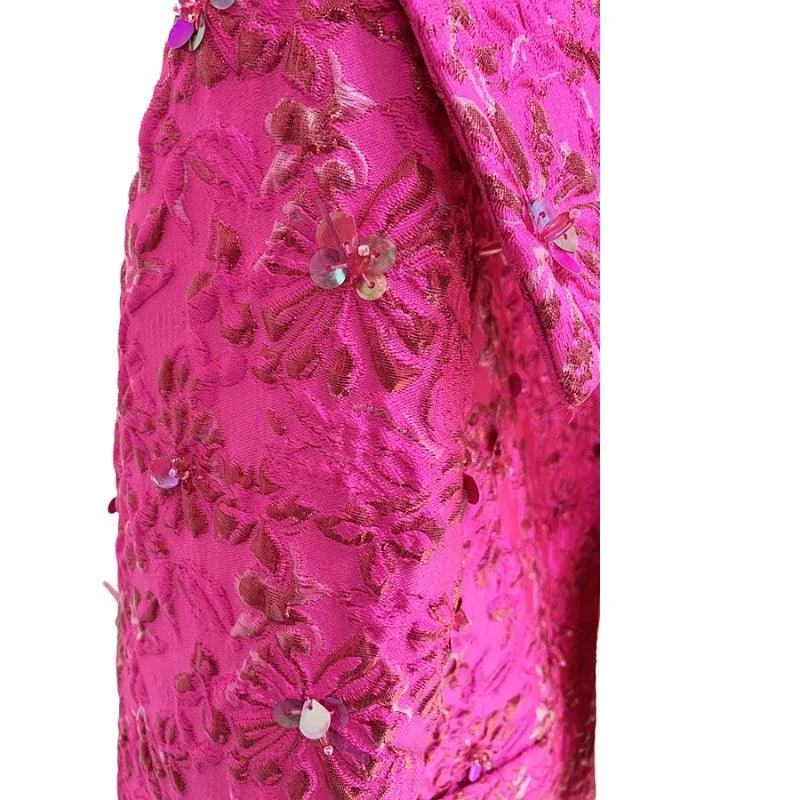 Fashion Runway Fuchsia: Jacquard Handcrafted Beaded Party Dress and Jacket | Semi-Formal Dress, Evening Gown, Wedding Dress