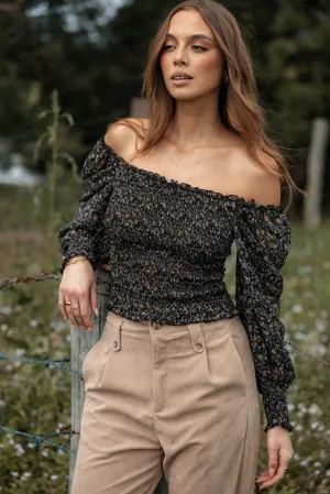Greta Top - Navy Ditsy Floral