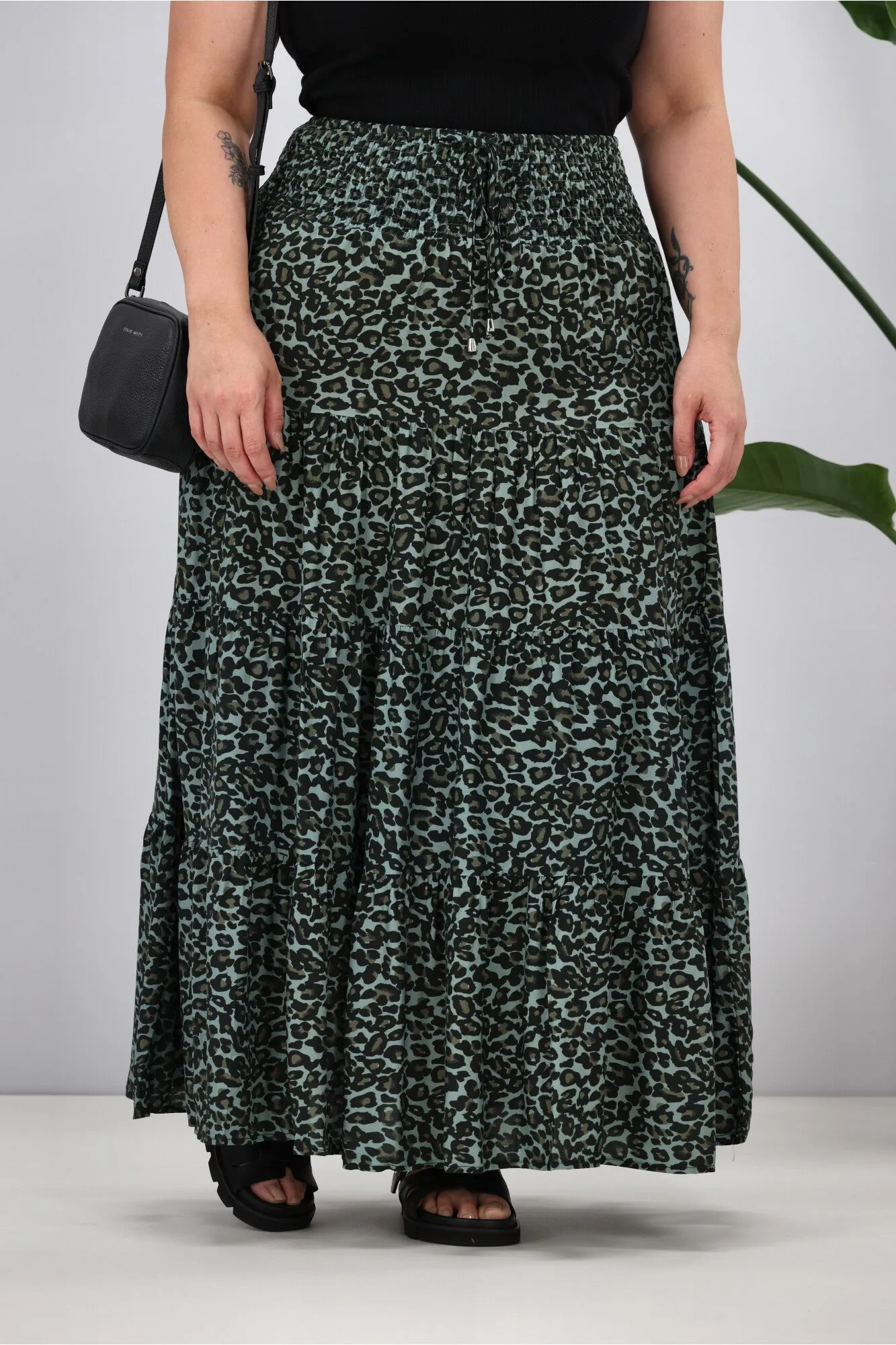 New U Collection Leopard Green Maxi Skirt