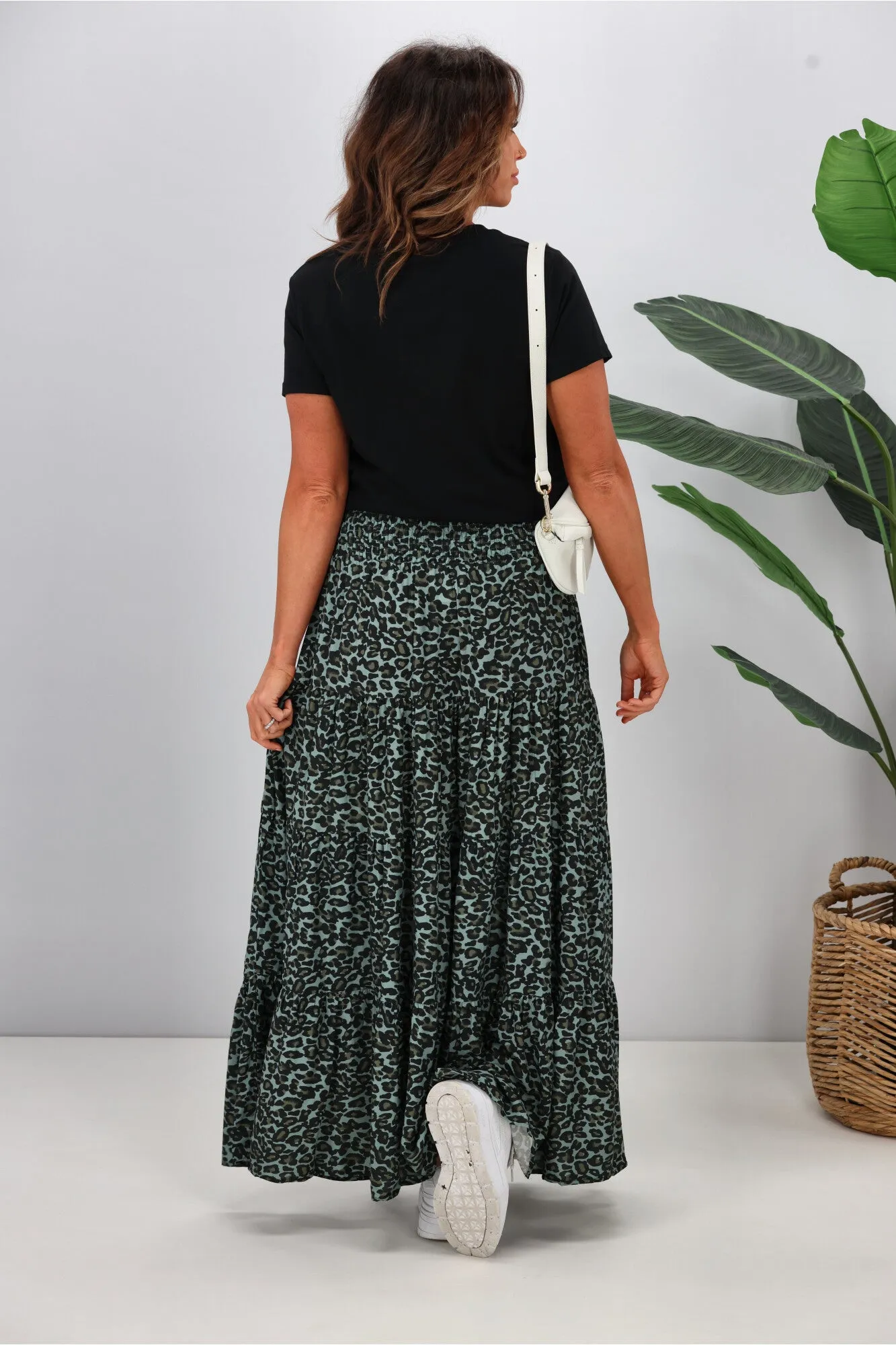 New U Collection Leopard Green Maxi Skirt
