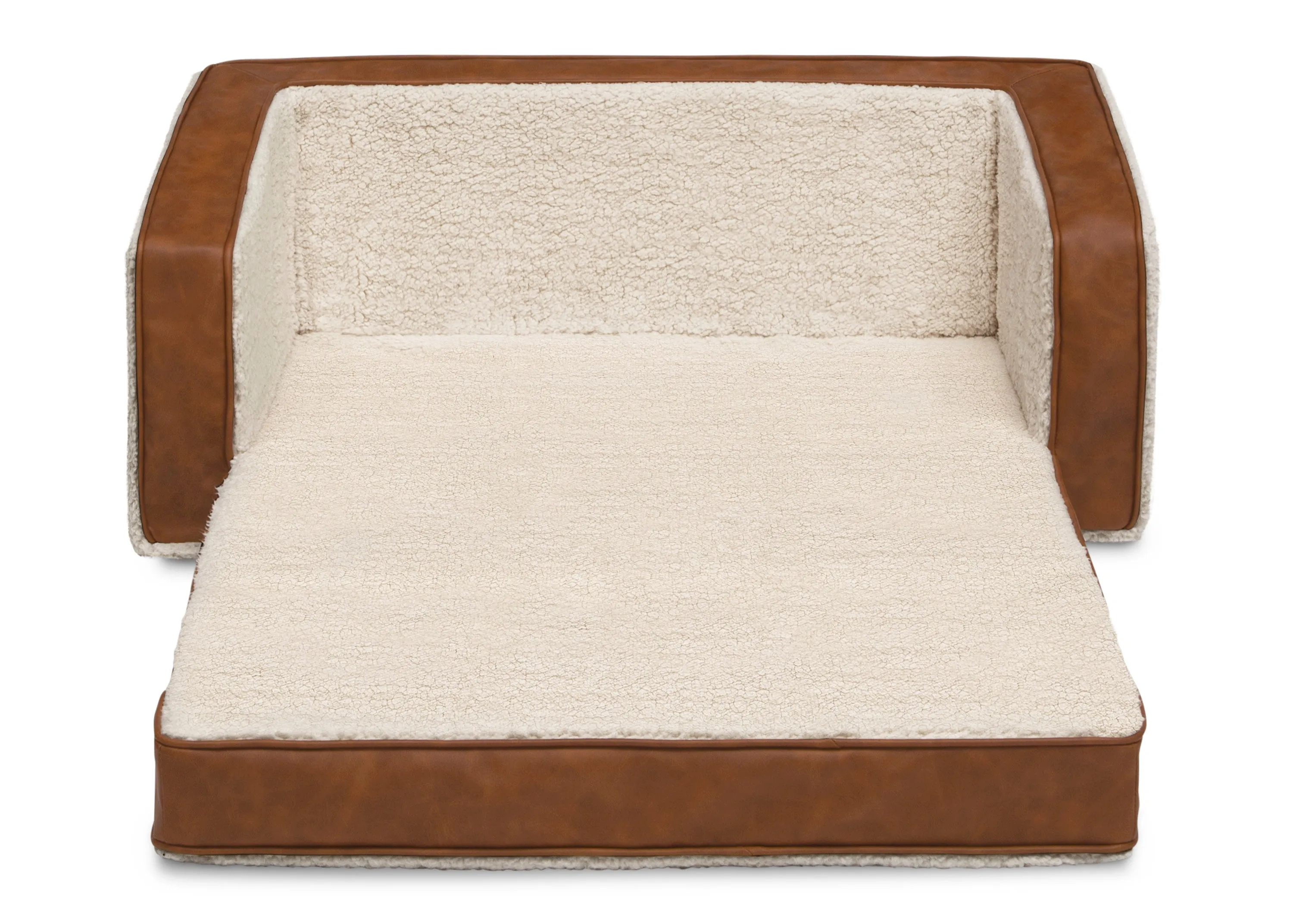 Personalized Cozee Flip-Out Sherpa  and Leather 2-in-1 Convertible Sofa to Lounger for Kids