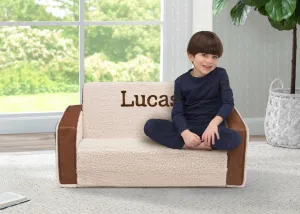 Personalized Cozee Flip-Out Sherpa  and Leather 2-in-1 Convertible Sofa to Lounger for Kids