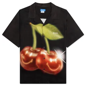 Smiley Cherries S/S Button Up - Black