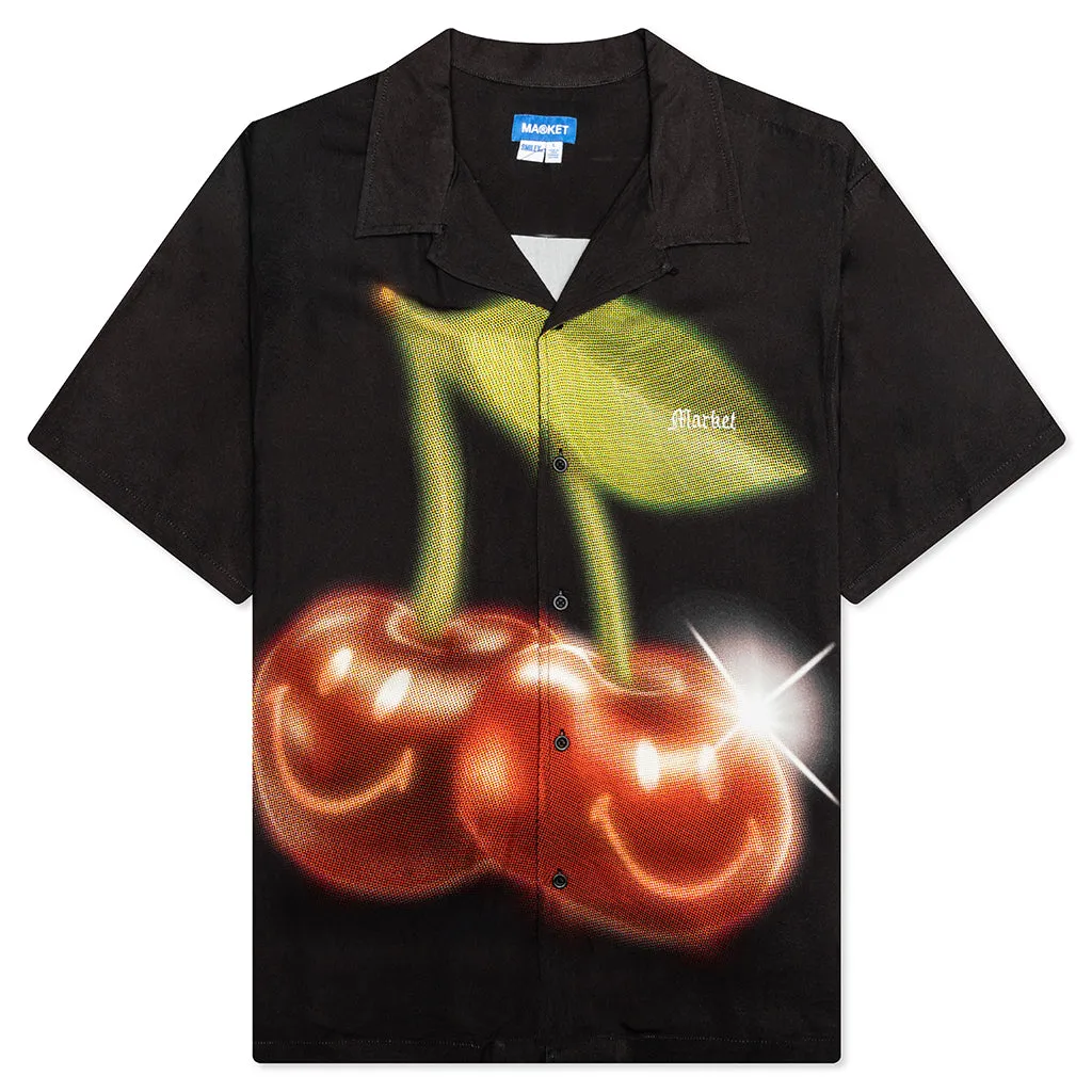 Smiley Cherries S/S Button Up - Black