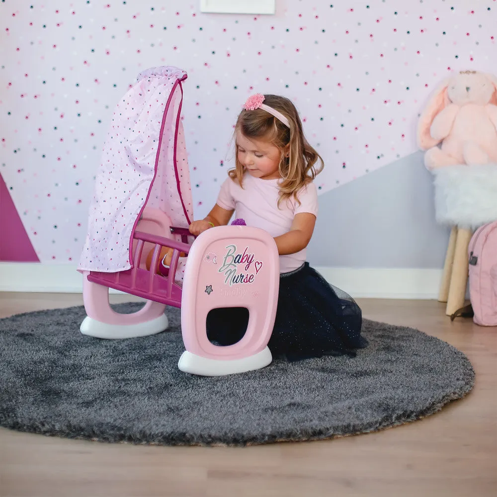 Smoby Baby Nurse Doll Cradle with Elegant Pink Canopy