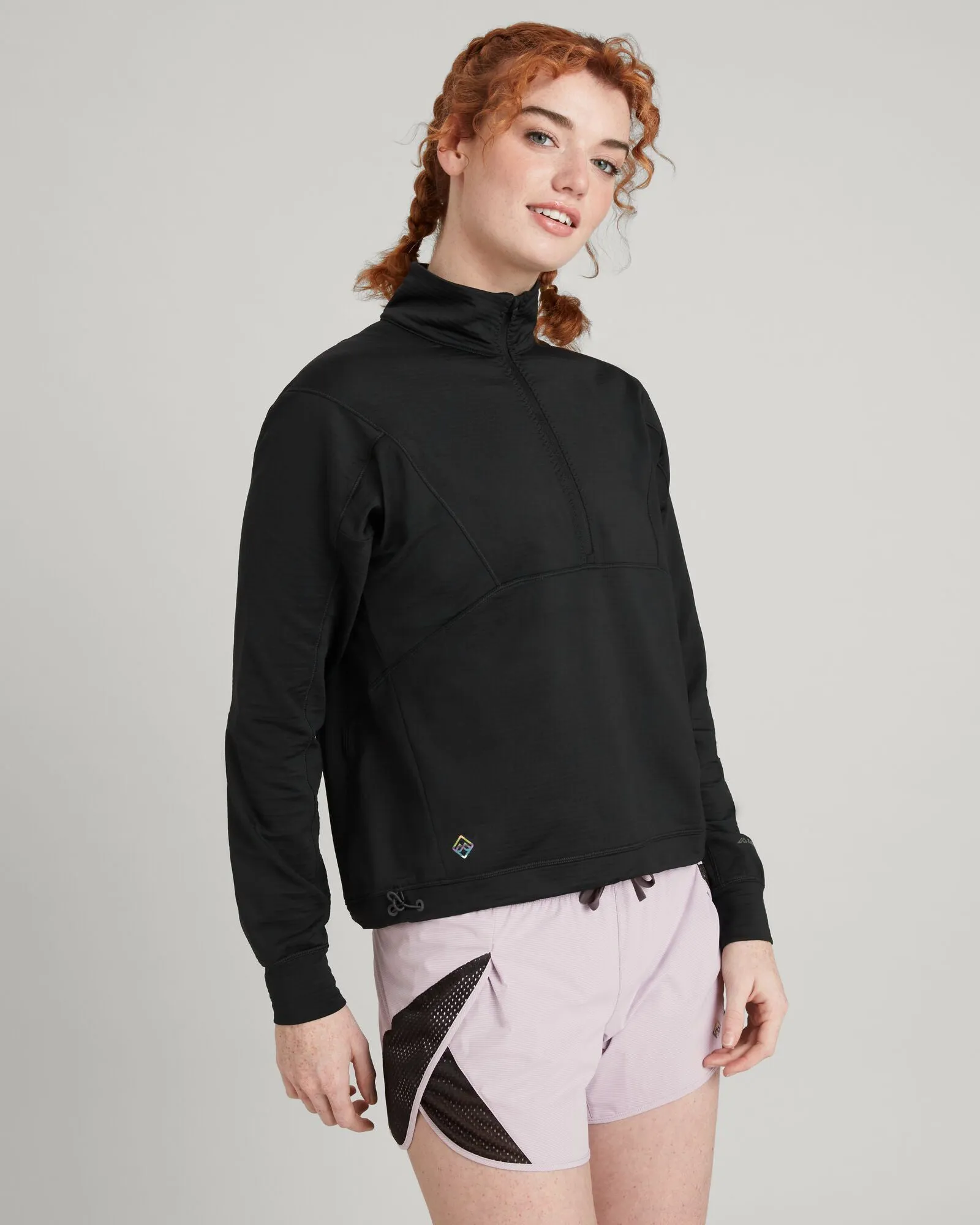 WELL.DER.NESS Play Women's Quarter Zip Pullover - Black Stingray