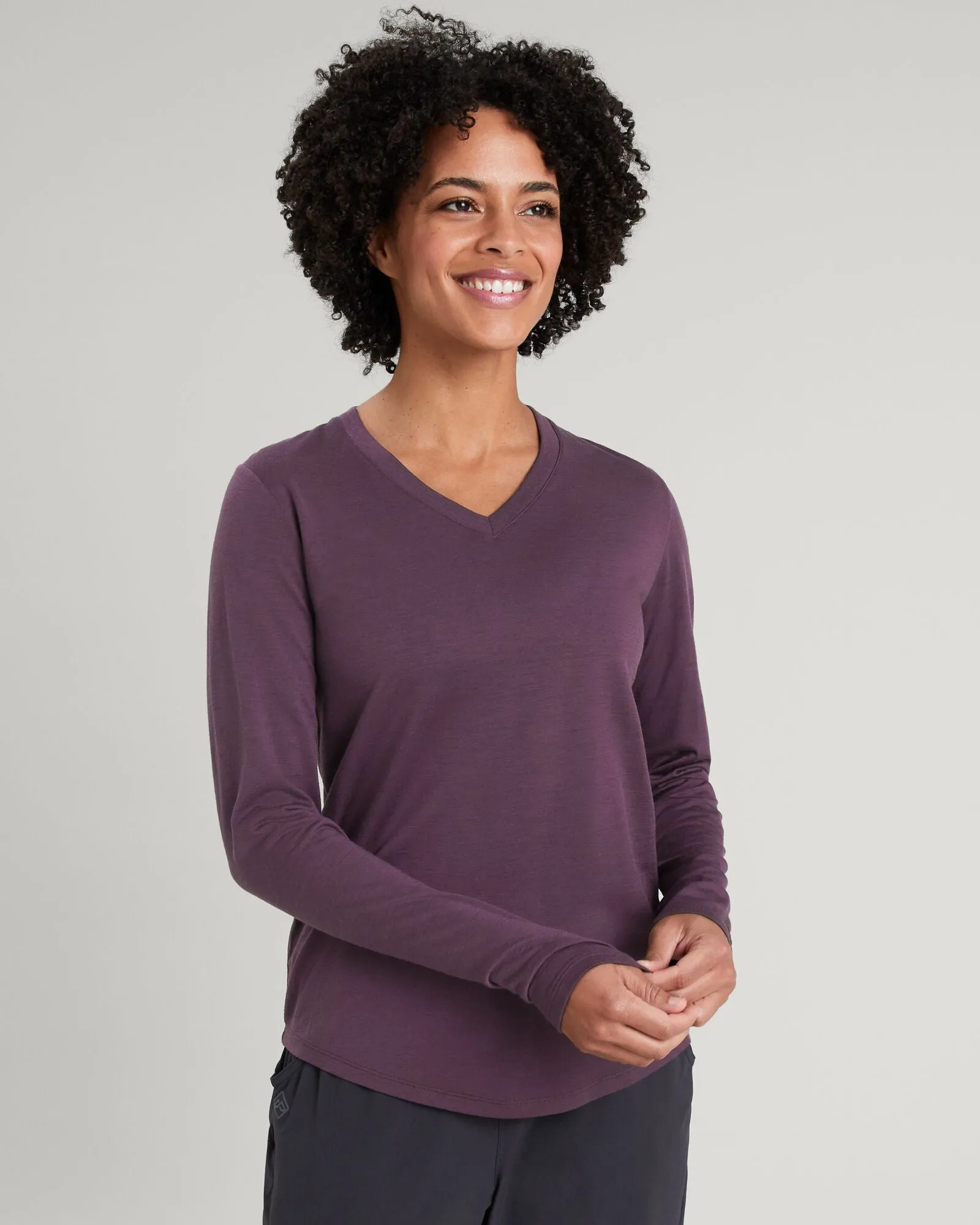 Women's 100% Merino Long Sleeve V-Top - Jam